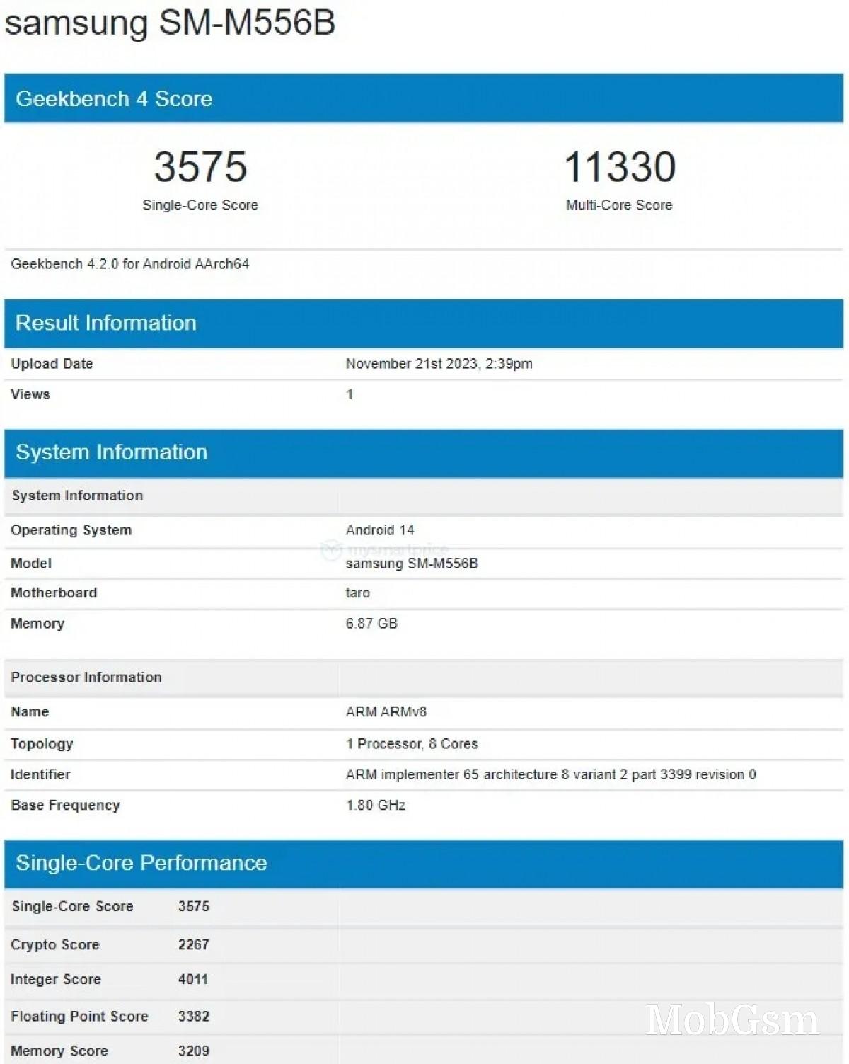 Samsung Galaxy M55 appears on Geekbench with Snapdragon 7 Gen 1