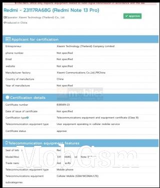 Xiaomi Redmi Note 13 Pro with 5G on NBTC