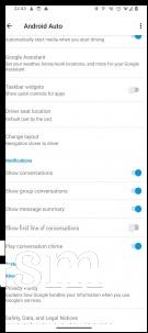 Android Auto settings for message summary