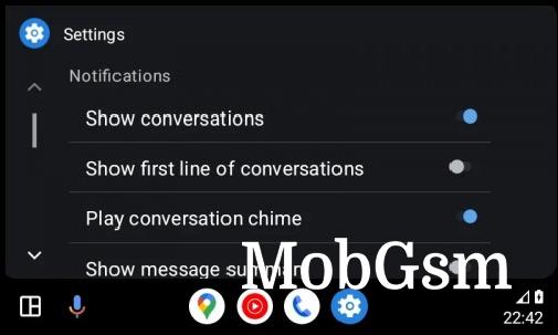 Android Auto settings for message summary