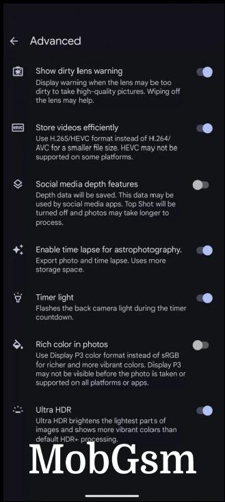 Cusomtizable Palm timer and separate Ultra HDR toggle