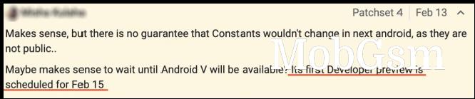Comment by developper posted to the Android Open Source Project (AOSP) page