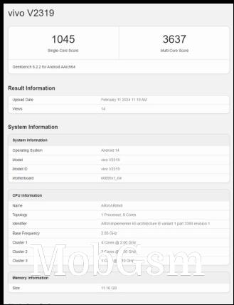 vivo V30 Pro (V2319) results from Geekbench 6.2.2