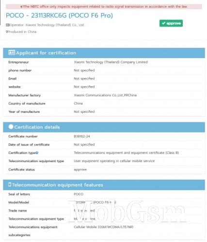 Poco F6 Pro gets NBTC certified, could be a rebranded Redmi K70