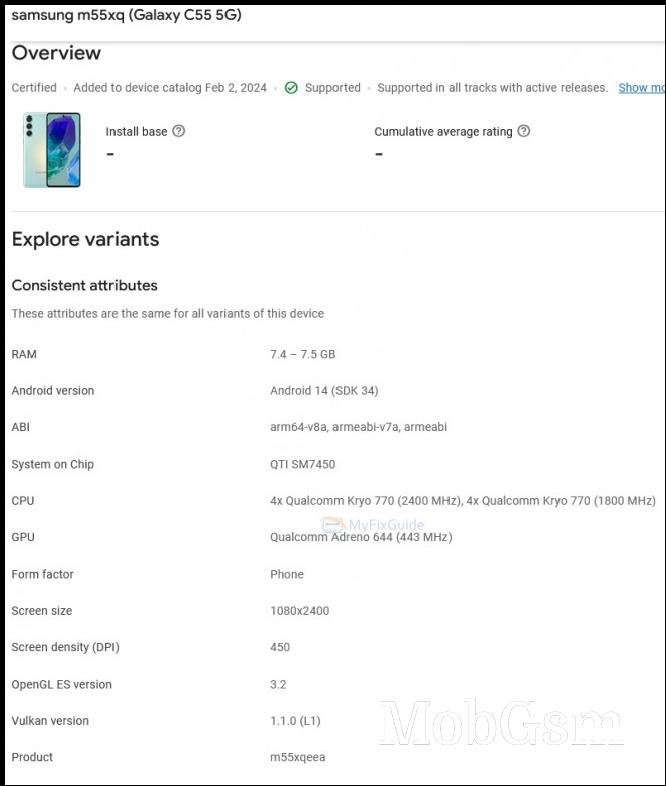 Samsung Galaxy C55 on Google Play Console