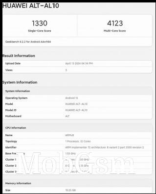 Kirin 9000S on Geekbench