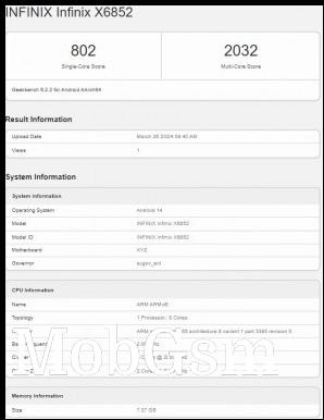 Infinix Note 40 5G in the Google Play Console (left) and Geekbench database (right)