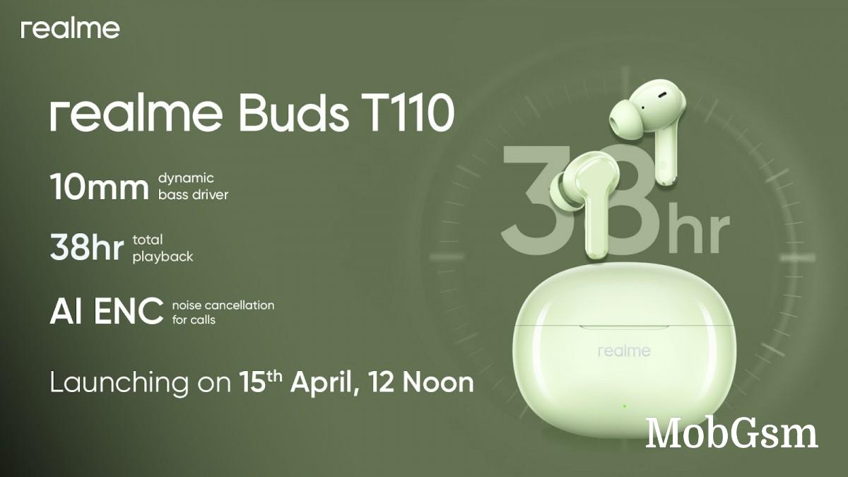 Realme Buds T110 TWS earphones launching in India on April 15