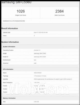 Samsung Galaxy C55 (SM-C5560) runs Geekbench 6.2.2