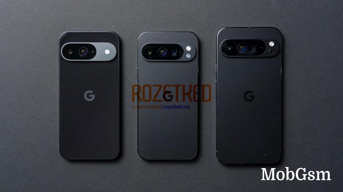 Google Pixel 9, Pixel 9 Pro, and Pixel 9 Pro XL all shown in hands-on images