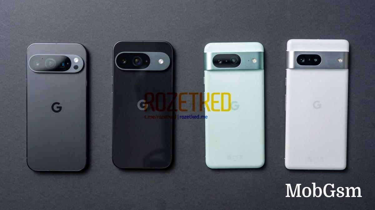 From left: Pixel 9 Pro, Pixel 9, Pixel 8, Pixel 7