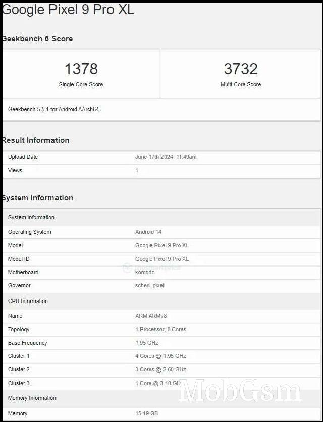 Google Pixel 9 Pro XL spotted for the first time on Geekbench