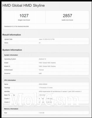 HMD Skyline runs Geekbench 6.3.0