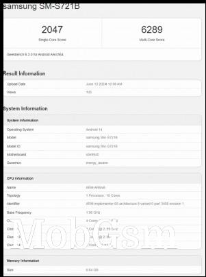 Samsung Galaxy S24 FE (SM-S721B) result from Geekbench 6.3.0