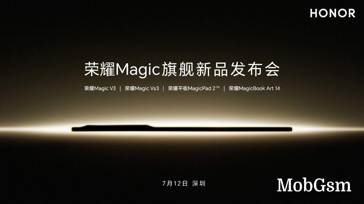 Honor Magic V3, Vs3, MagicPad 2, and MagicBook Art 14 are getting official on July 12