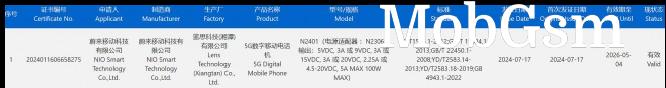 Nio Phone 2 certification on 3C database