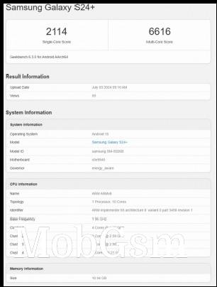 Samsung Galaxy S24+ running Android 15/One UI 7 spotted in the Geekbench database