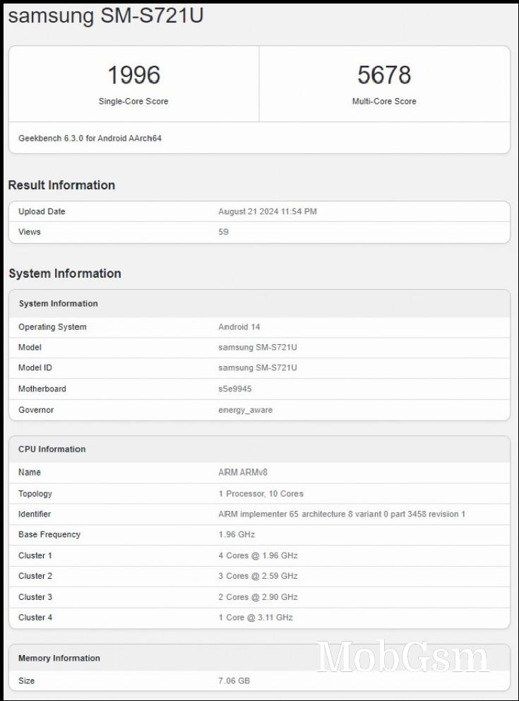 Samsung Galaxy S24 FE appears on Geekbench with underclocked Exynos 2400 SoC