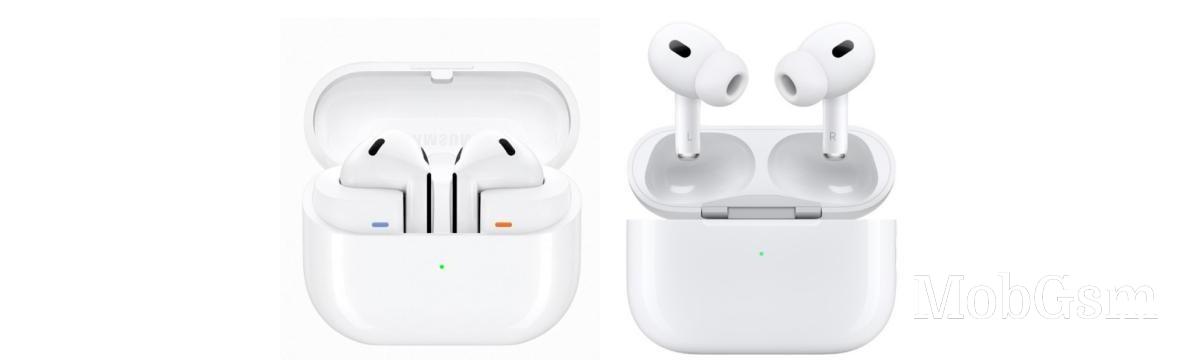 Samsung Galaxy Buds3 (left) vs. Apple AirPods Pro 2 (right)