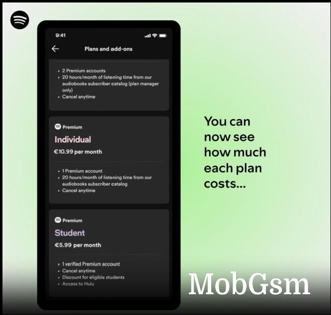 Spotify for iOS now shows pricing info