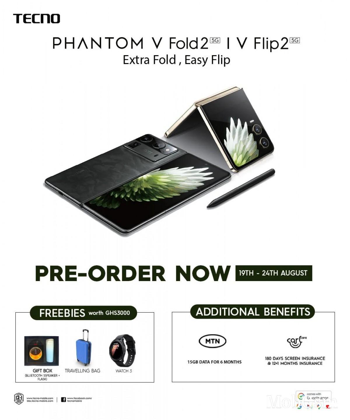 Tecno Phantom V Fold 2, V Flip 2 are up for pre-order ahead of launch