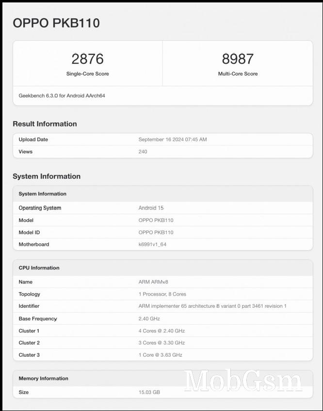 Oppo Find X8 Geekbench test run with Dimensity 9400