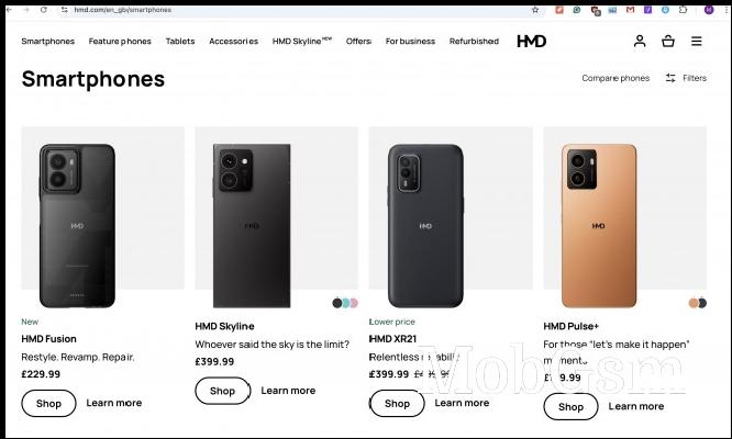 No Nokia smaretphones in sight on HMD.com Great Britain