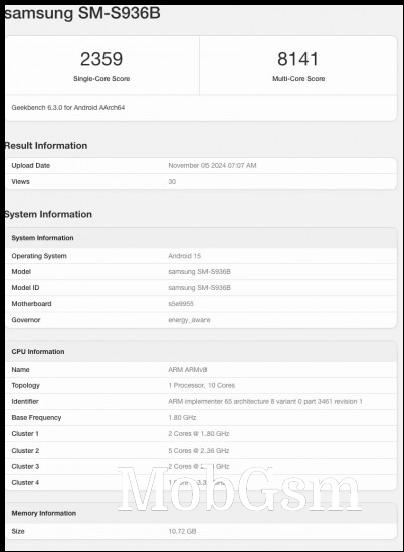 Geekbench 6 scoresheet: Galaxy S25+ running Exynos 2500 SoC