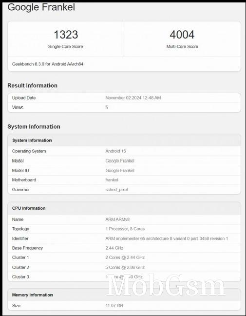 Tensor chip GeekBench leak