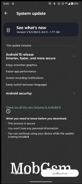 Motorola Edge 50 Ultra (left) and Edge 50 Fusion (right) Android 15 update changelogs