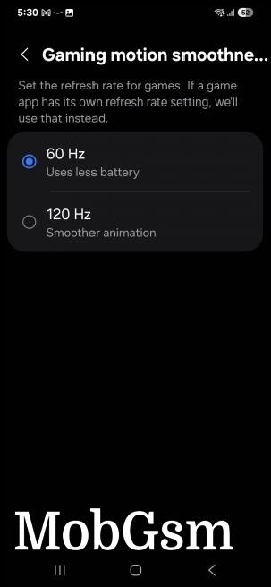 One UI 7 Gaming motion smoothness setting