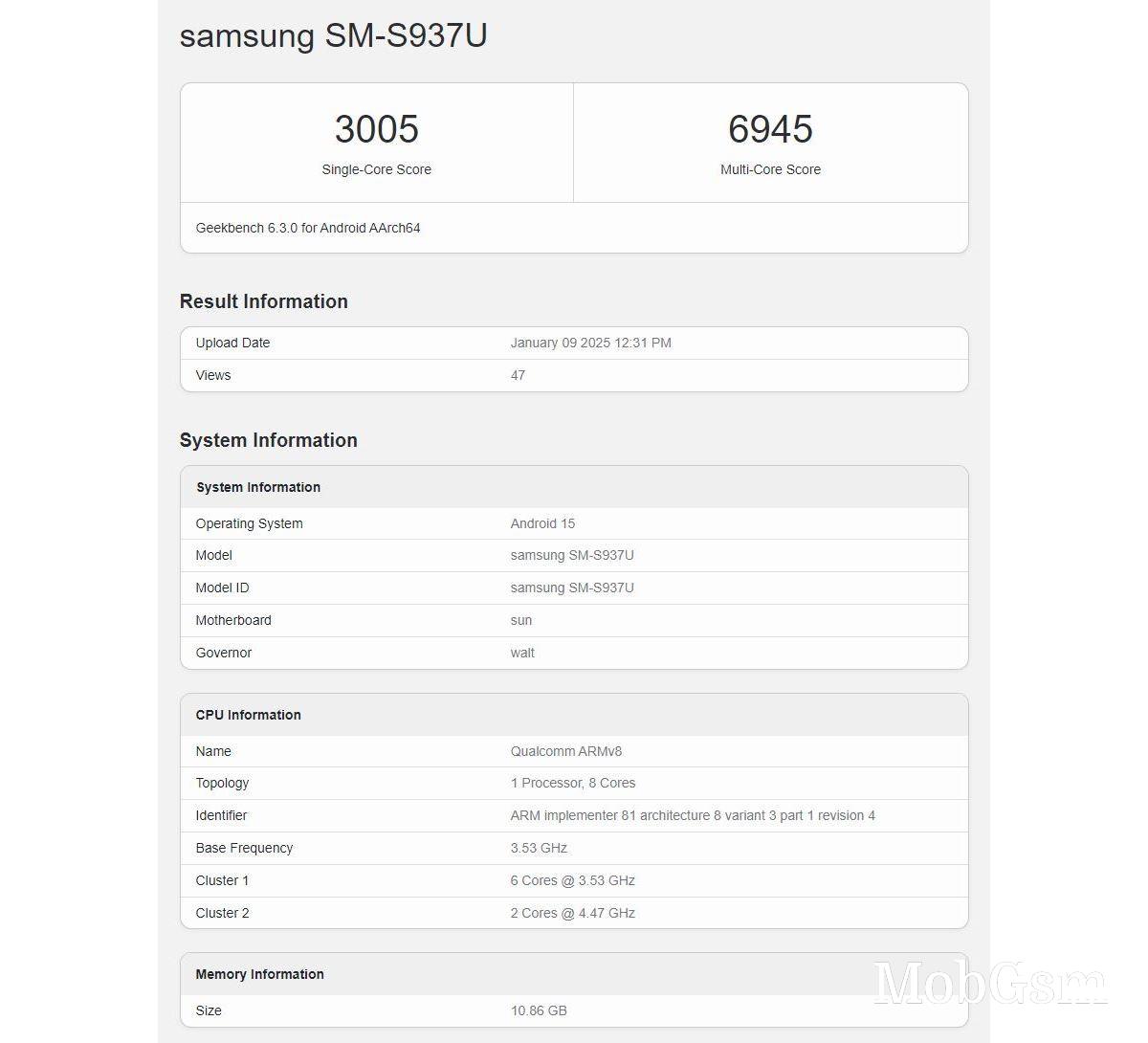 Samsung Galaxy S25 Slim runs Geekbench, disappoints