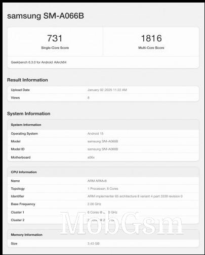 Samsung Galaxy A06 5G Geekbench listing