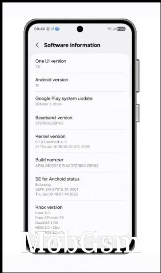 Software info on the Galaxy S24 FE One UI 7 firmware