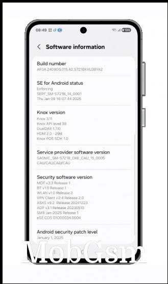 Software info on the Galaxy S24 FE One UI 7 firmware