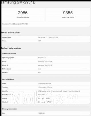 Samsung Galaxy S25 Geekbench result