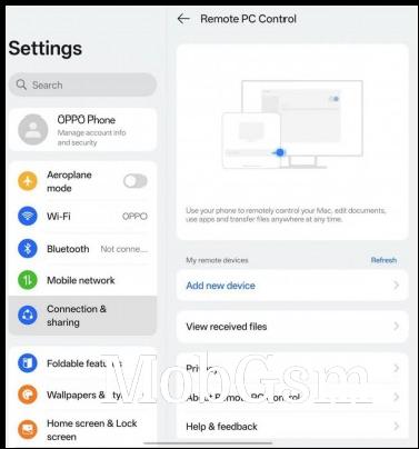 Enabling the Remote Mac Control feature on the Oppo Find N5