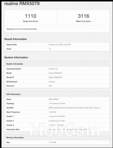 Realme P3 (RMX5070) on Geekbench