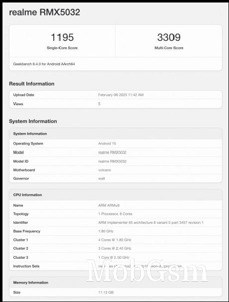 Realme P3 Pro (RMX5032) on Geekbench