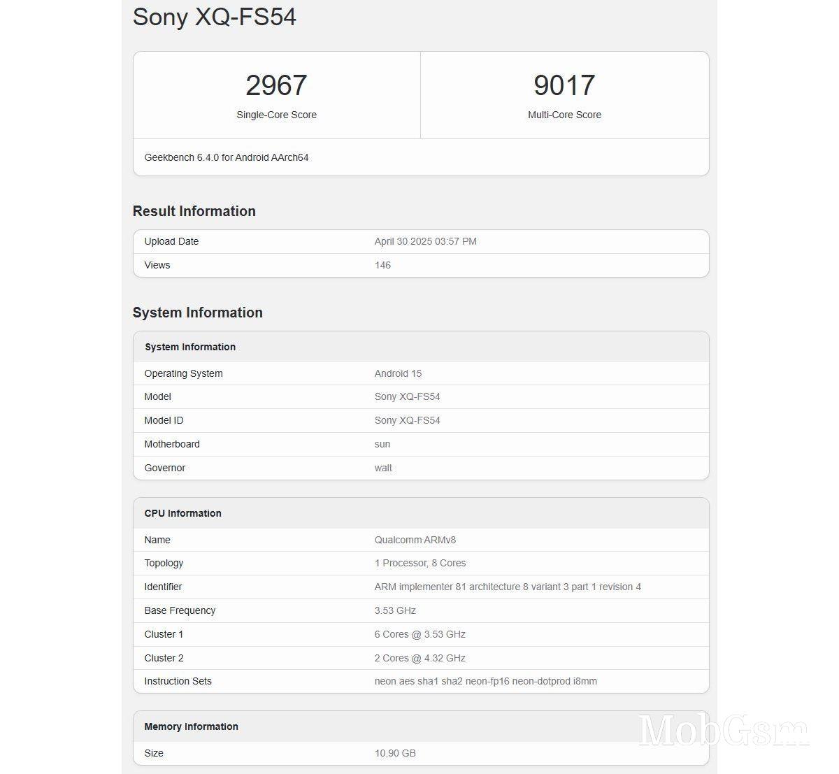 Sony Xperia 1 VII runs Geekbench, confirming its chipset, RAM amount, and Android version